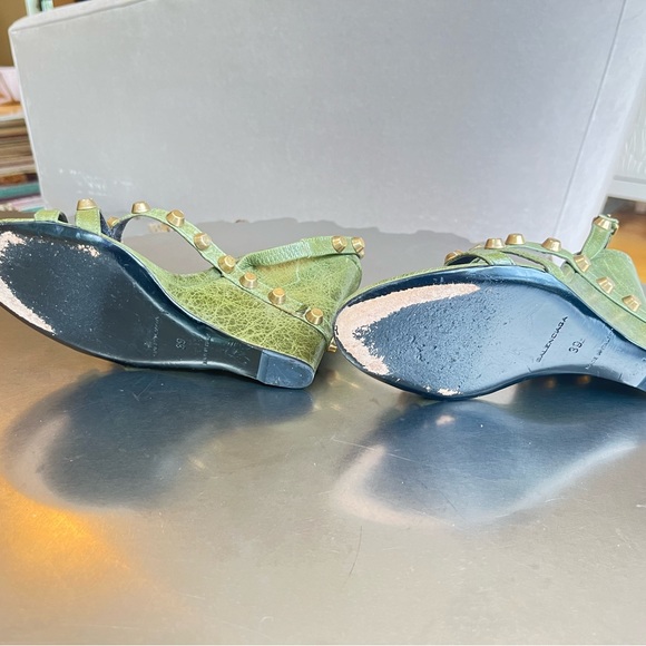 BALENCIAGA green leather wedges with studs size 39 - Picture 5 of 8